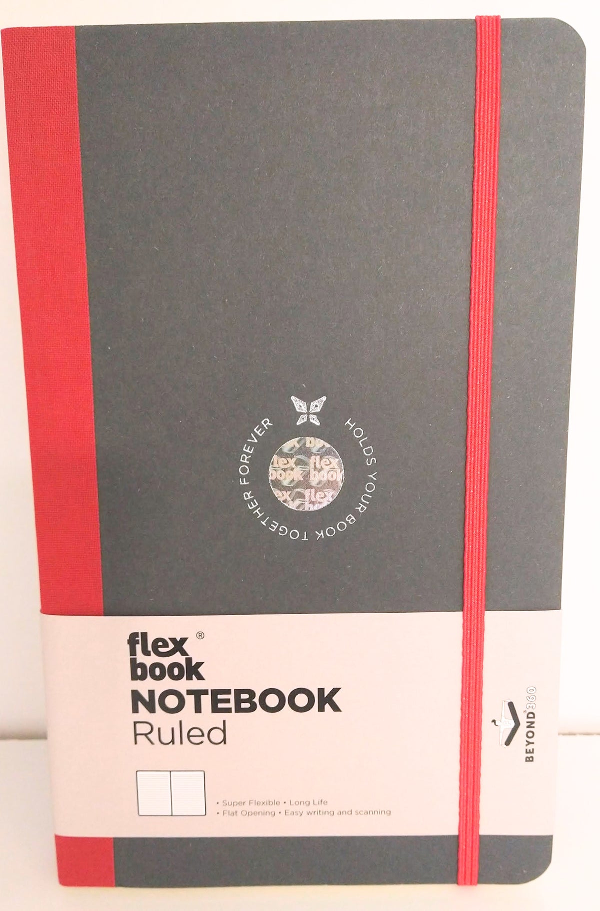 Flex Global ruled notebook with black cover and red binding
