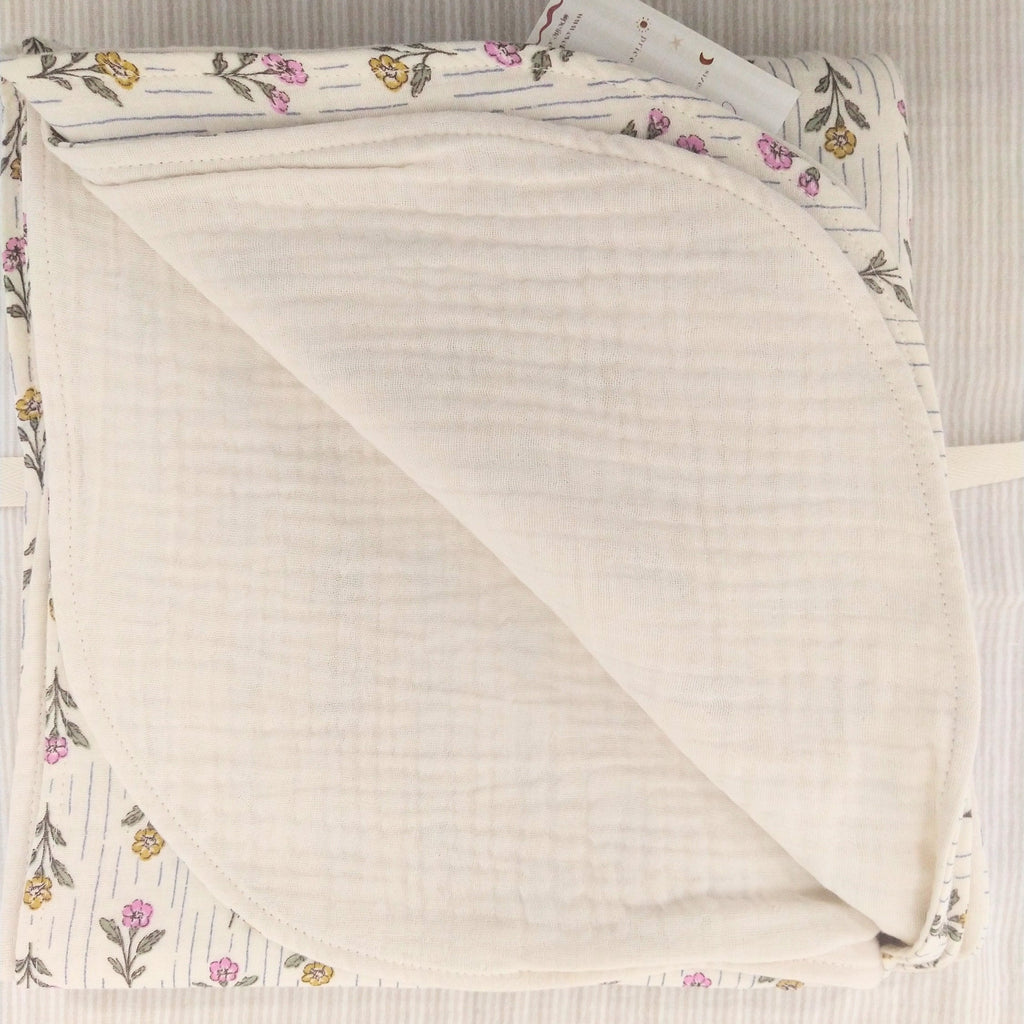 Petite Evelina Meadow Whisper muslin baby blanket showing layered construction