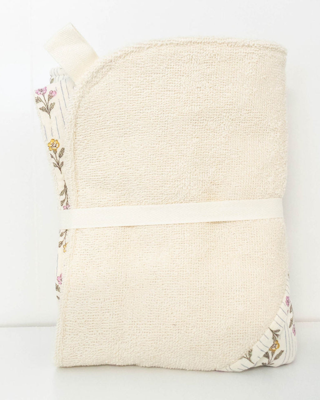 Petite Evelina Meadow Whisper hooded baby towel showing soft terry texture