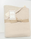 Petite Evelina Light Beige hooded baby towel showing cotton terry and muslin layers 