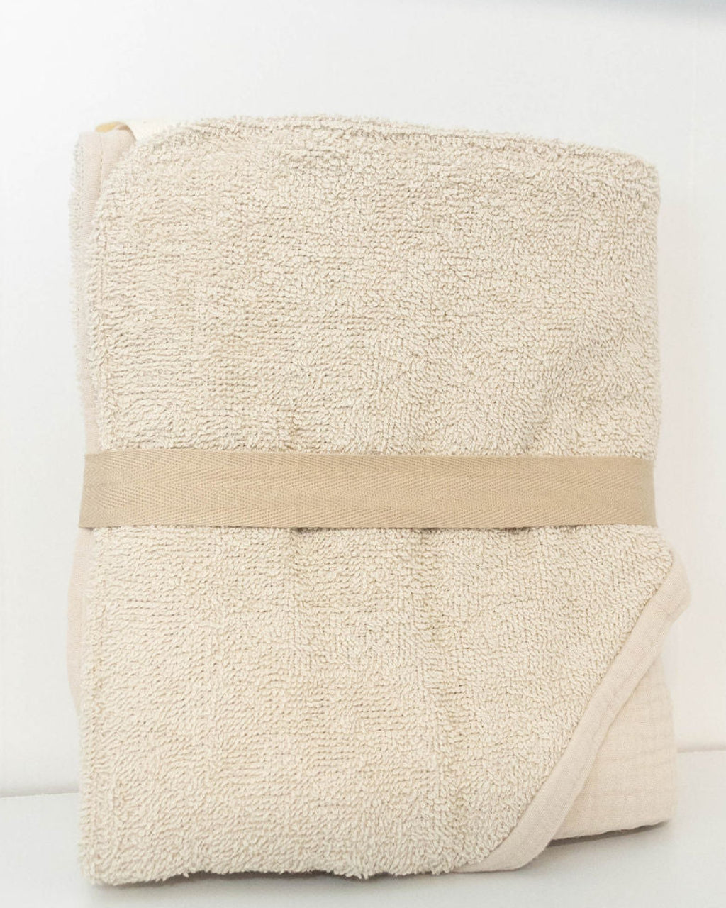Petite Evelina Light Beige hooded baby towel showing soft cotton terry back