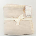 Petite Evelina light beige muslin baby swaddle with lace trim