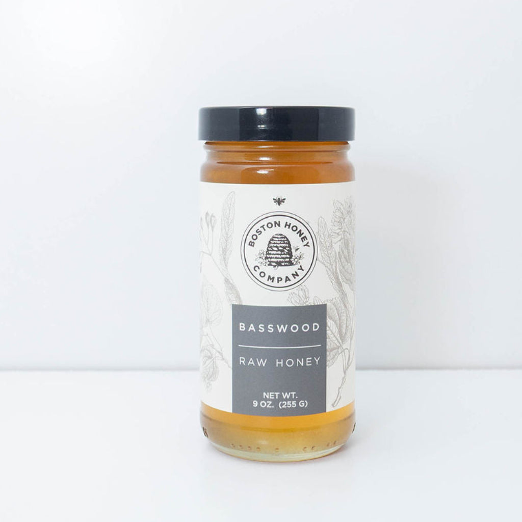 Boston Honey Company Massachusetts Basswood Raw Honey, 9 oz jar