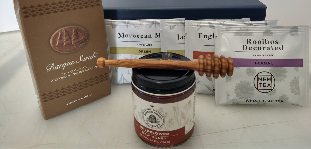 MEM Tea, Massachusetts Wildflower  honey and Harbor Sweets chocolates