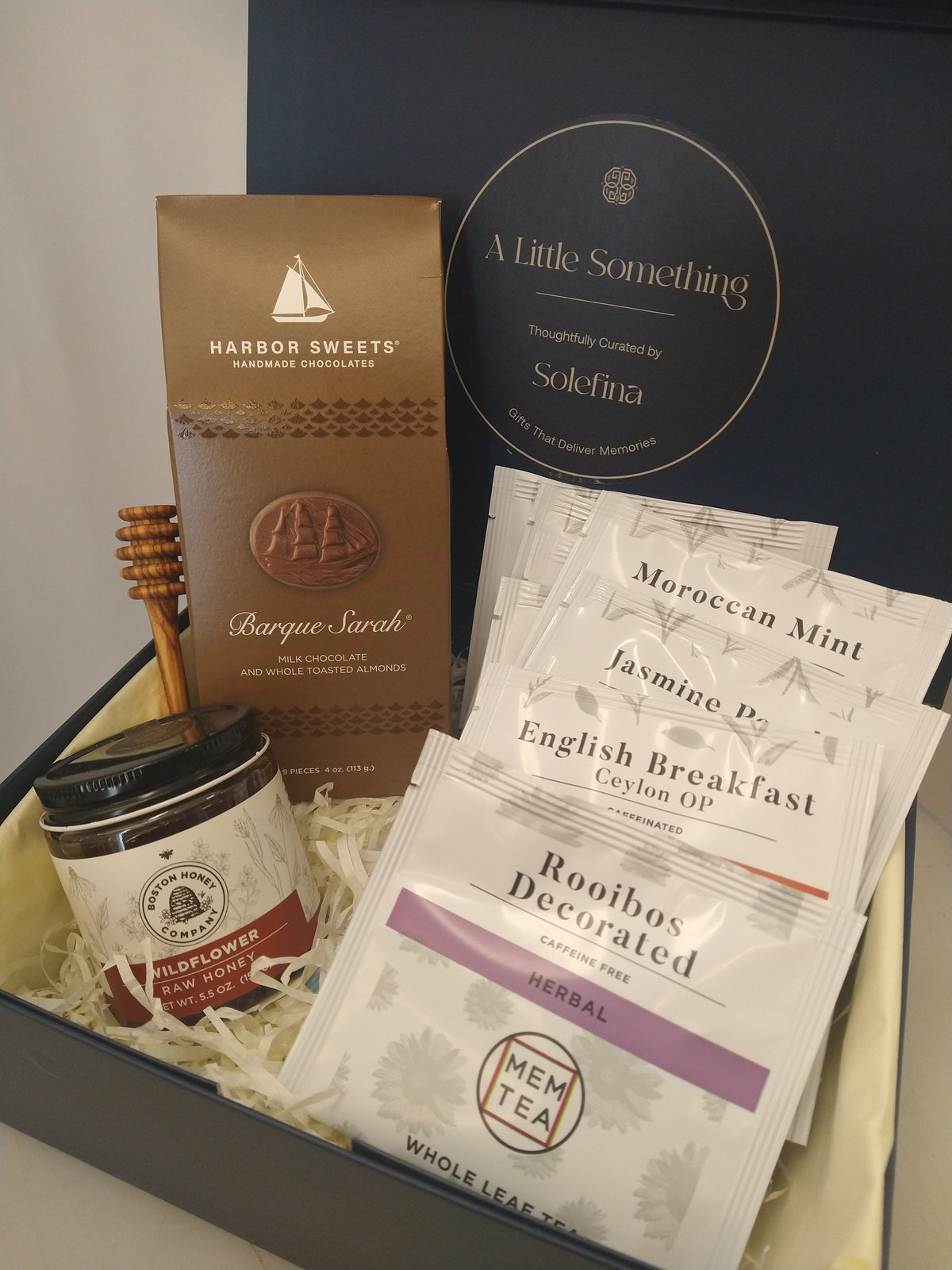 MEM Tea, Massachusetts Wildflower  honey and Harbor Sweets chocolate gift box.
