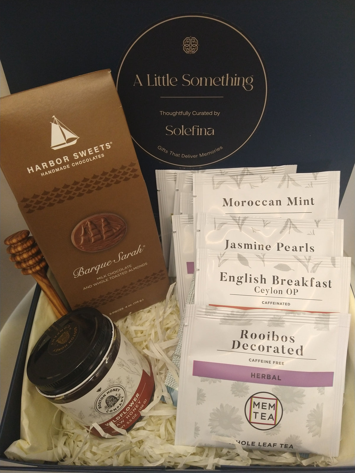 MEM Tea, Massachusetts Wildflower  honey and Harbor Sweets chocolate gift box,