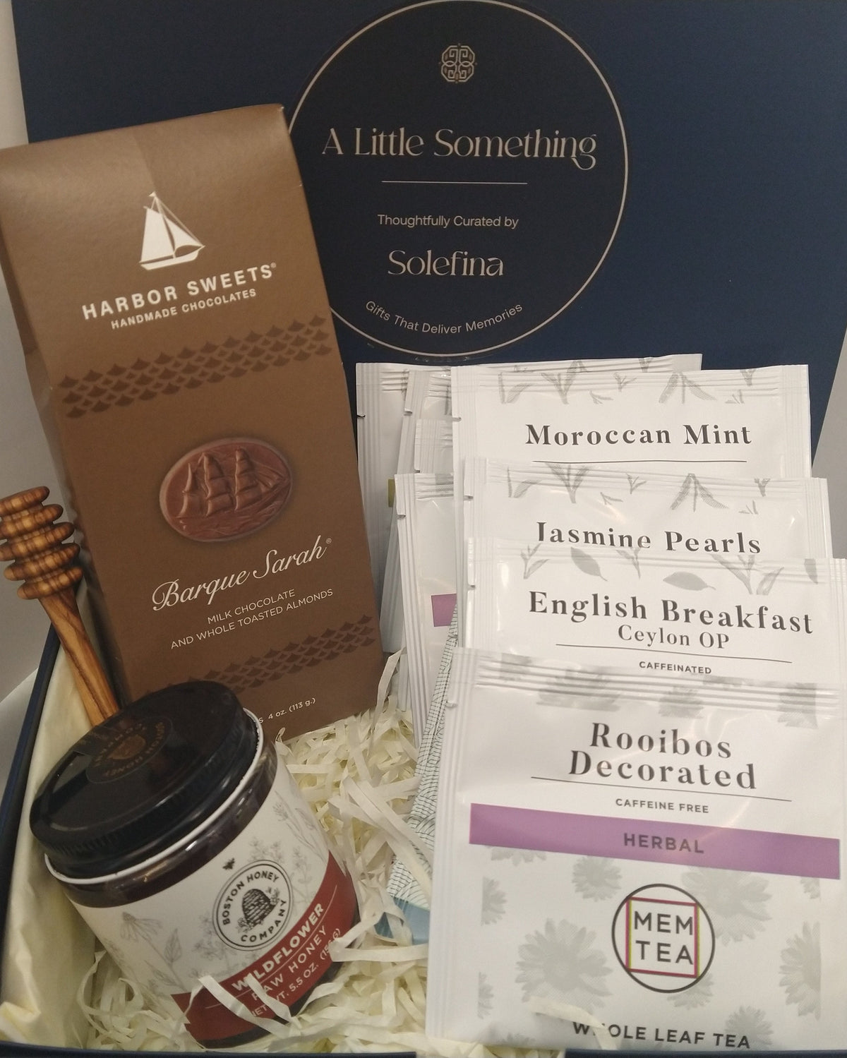 MEM Tea, Massachusetts Wildflower  honey and Harbor Sweets chocolate gift box.
