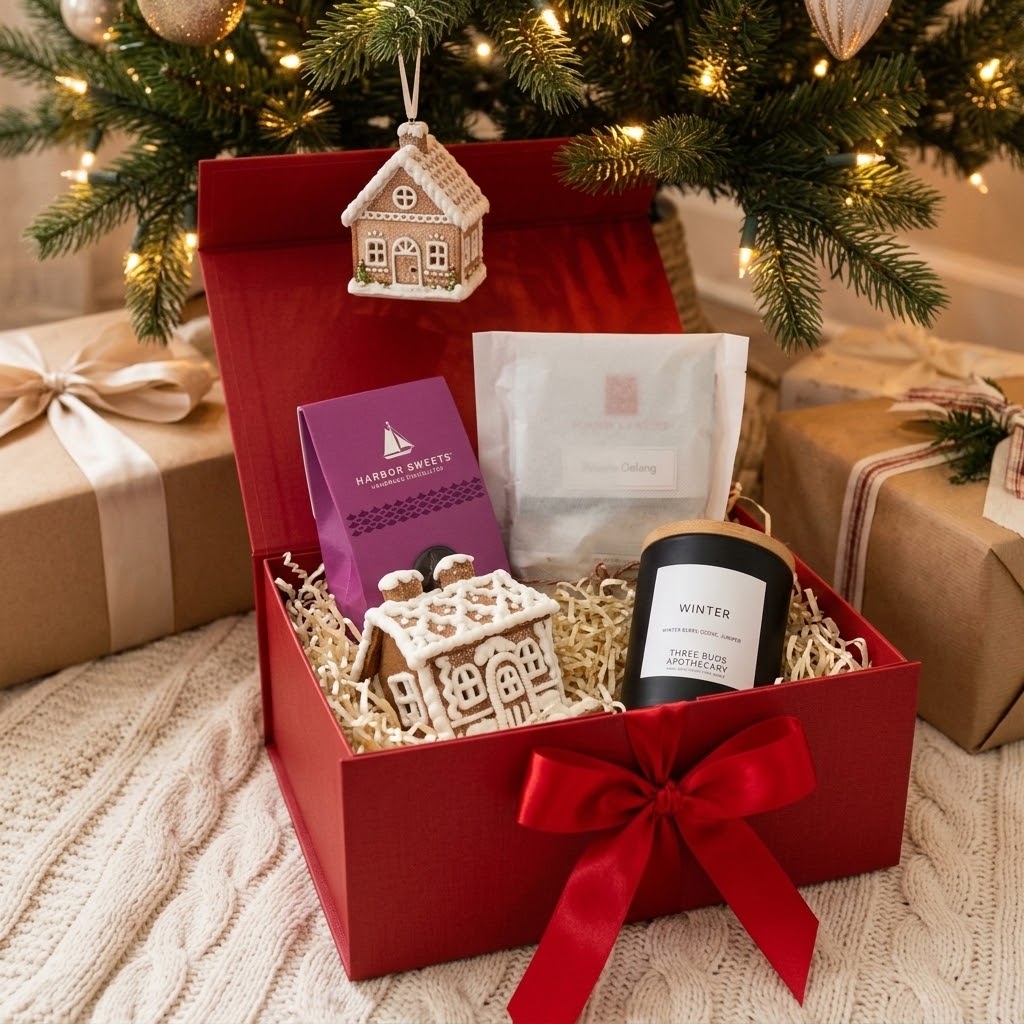 The Christmas at Home Gift Box – Candle, Chocolates, Tea & Light-Up Ornament