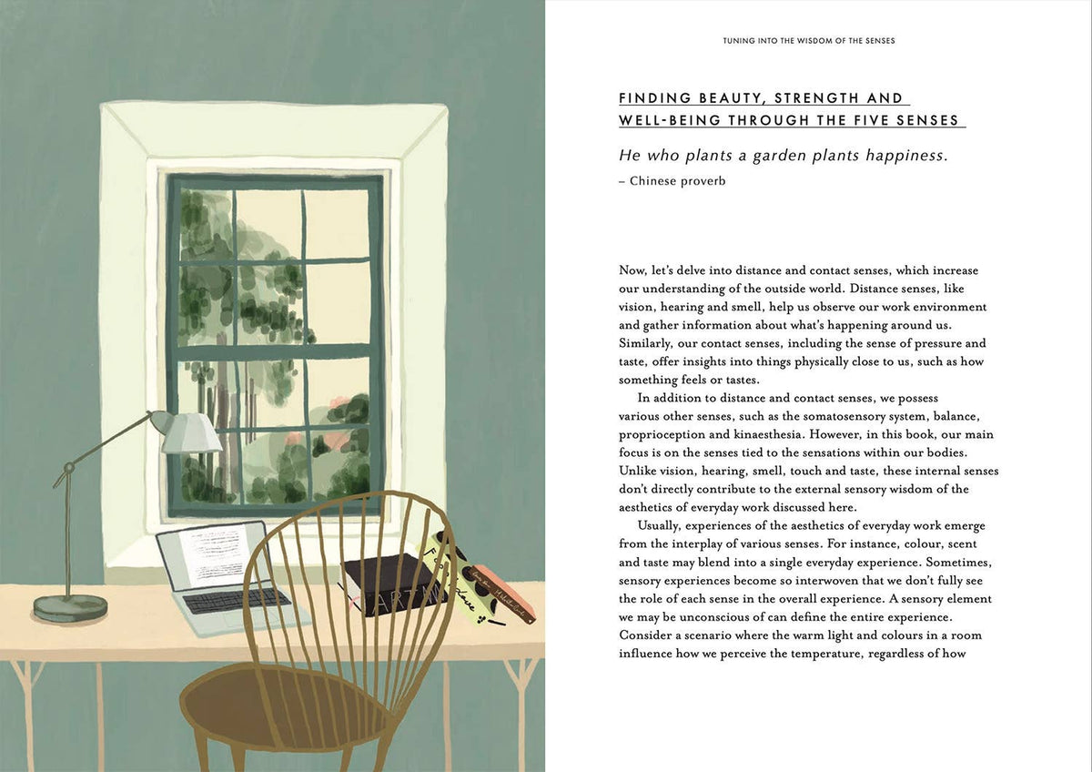 Interior pages of Aesthetics of Everyday Work showing illustrated essays on creativity and everyday work.