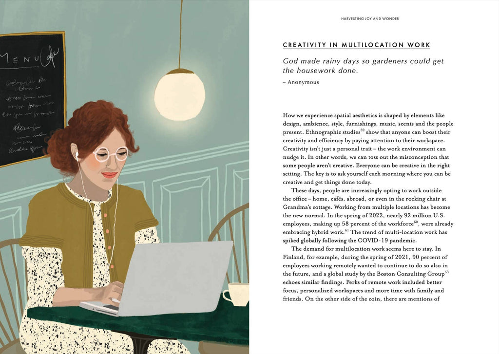 Interior pages of Aesthetics of Everyday Work showing illustrated essays on creativity and everyday work.