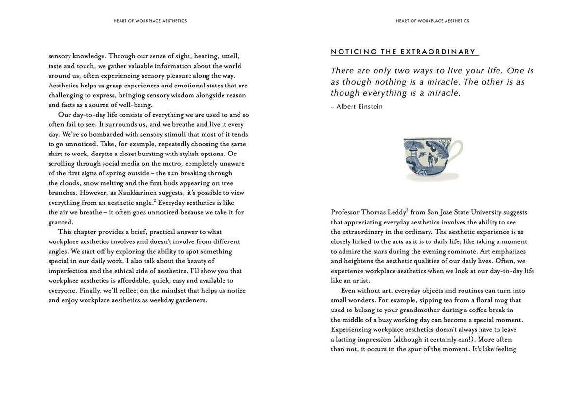 Interior pages of Aesthetics of Everyday Work showing illustrated essays on creativity and everyday work.