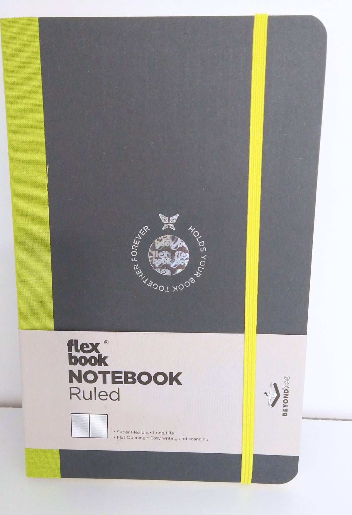 Flex Global ruled notebook with black cover and light green binding