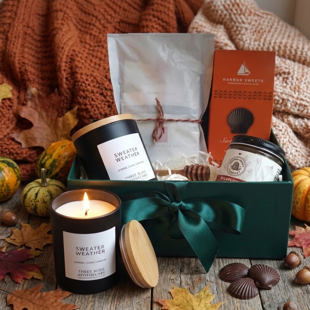 Autumn Gift Box for Cozy Moments – Candle, Tea, Honey & Chocolates